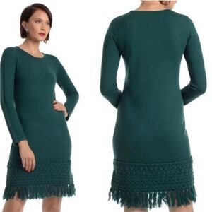 Trina Turk Over Ice Long Sleeve Tassel Hem Wool Sweater Dress C49
